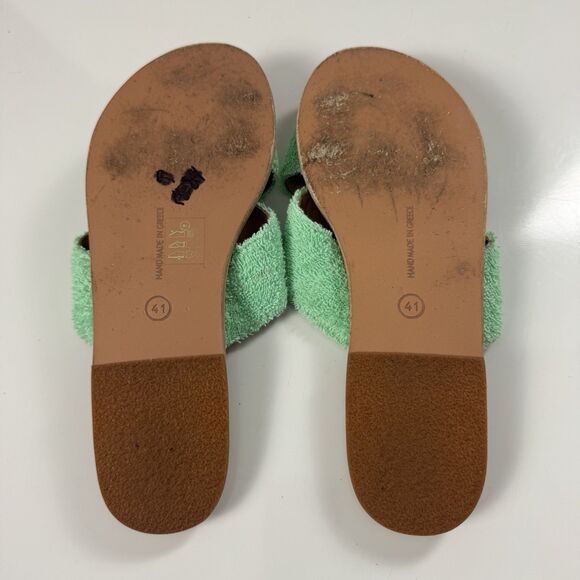 Ancient Greek Thais Terry Slide Sherpa Sandals Womens 41 US 10.5-11 Aqua Green - Picture 10 of 10